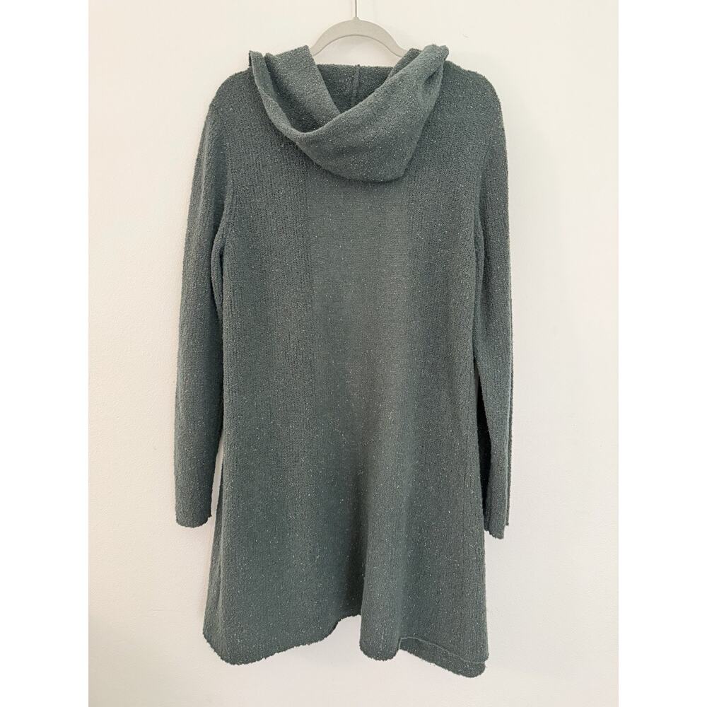 Eileen Fisher Wool Silk Long Cardigan Sz L Open Front Speckled Hooded Minimalist - Picture 5 of 10